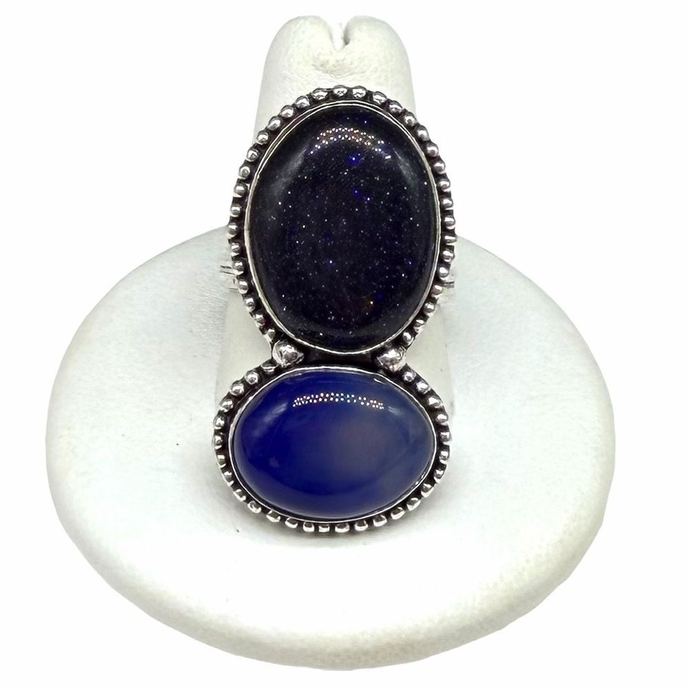 Blue Sandstone Botswana Agate Ring Size 9 925 Sterling Silver Overlay